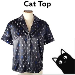 Bebe Cat Short Sleeve Satin Top